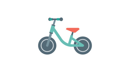 Fototapeta premium Turquoise balance bike with orange seat, isolated on white background, flat design