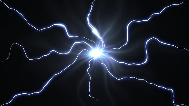 Flash FX electric thunderstorm energy burst animation with high voltage lightning strikes, glowing plasma sparks, cartoon explosion effects, anime power shockwave overlay on black screen ultra HD 4K