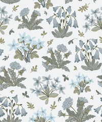 Fototapeta premium Vintage Wildflower Seamless Pattern with Hand Drawn Botanical Meadow Flowers