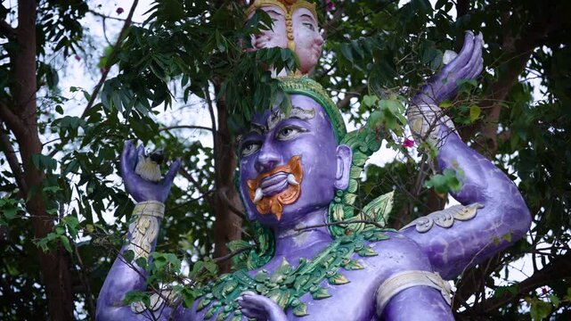 Ancient Southeast Asian religious artifacts: Detail of traditional Buddhist and Hindu carvings.