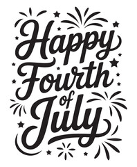 Fototapeta premium Happy Fourth of July Celebration Text with Fireworks On a White background