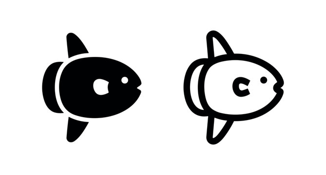 Ocean sunfish (Mola mola) icon set. Marine life and sea creature symbol.