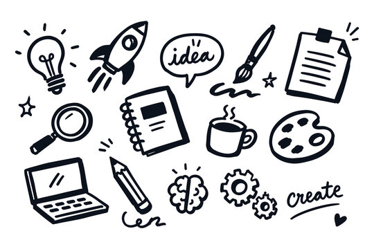 Creative Ideas Doodle Icon Set Naive Vector Illustration