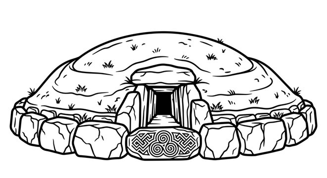 Ancient Megalithic Tomb Entrance Illustration.