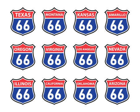 US Route 66 Vector Transparent Signs. 