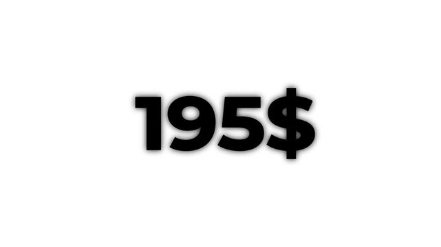 Dollar count 0 to 300 text icon animation. $300 number for finance and success themed animated.