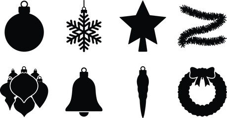Naklejka premium Christmas decoration silhouette collection with ornaments, wreath, snowflake, star, and festive garland designs