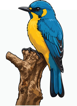 Colorful cartoon bird on branch vector illustration