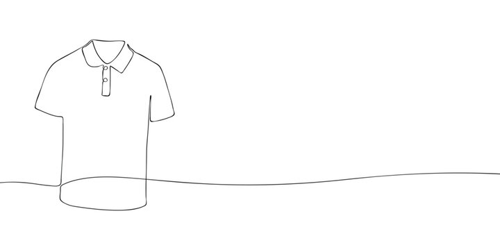 Polo shirt with short sleeves, collar and button placket in continuous one line style. Minimal fashion illustration isolated on a light background. Casual clothing concept.