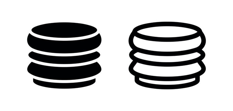 Stacked Coins or Database Symbol Icon Set for Finance and Data Storage