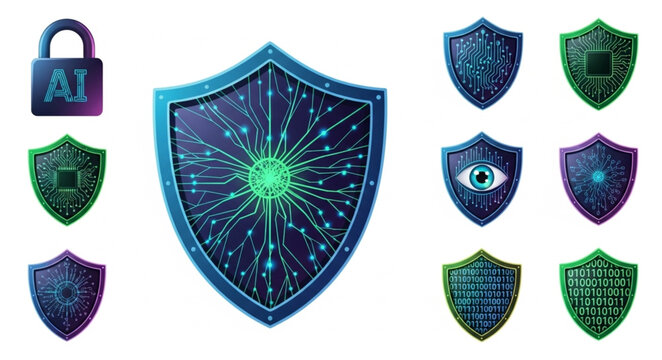 Digital Security Shields and Padlock Icons Representing Cyber Protection.