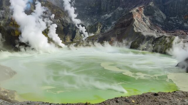 White Island volcano, Whakaari in New Zealand. Time lapse.