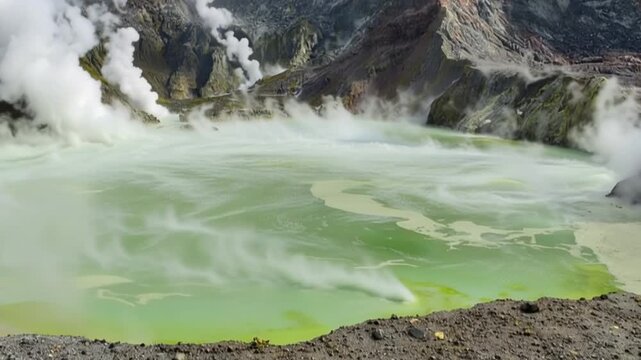 White Island volcano, Whakaari in New Zealand. Time lapse.