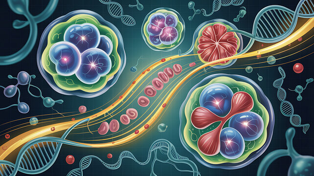 Cells, dna, and molecules in a microscopic, scientific biology