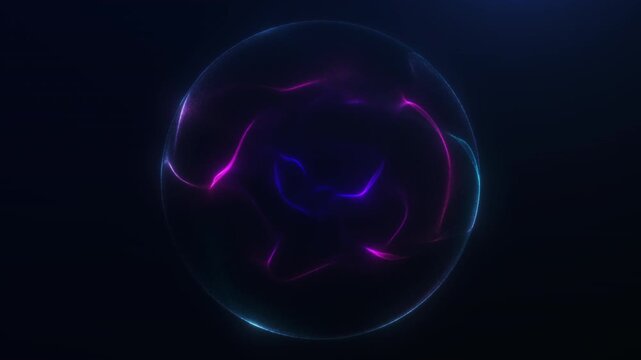 Dark translucent orb with faint blue and violet energy traces, creating a mysterious visualization for neural systems, data flow, science, and futuristic technology.