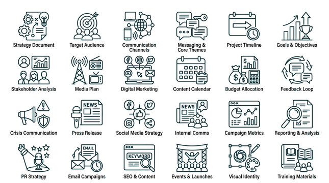 Business & Marketing Icons: Strategy, Planning, Communication & Analytics