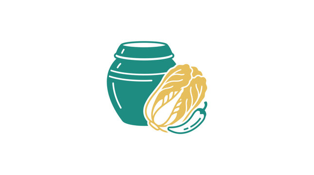 Fermentation Jar, Cabbage, Chili Pepper - Korean Food Icon Illustration