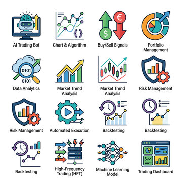 Trading Icons Set For Market Analysis And Finance Concepts.