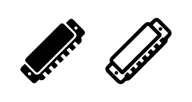 Harmonica musical instrument icon set: blues harp or mouth organ symbol