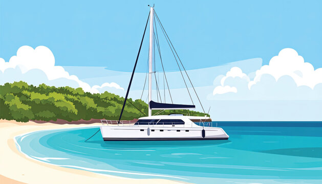 Luxury white catamaran sailboat yacht.