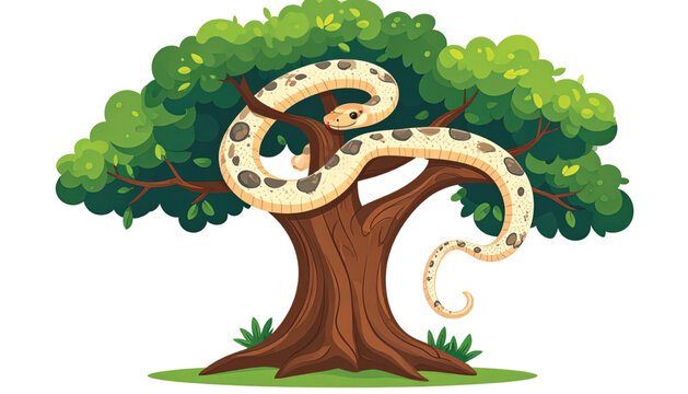 Snake Wrapped Around Tree Trunk Sideways.