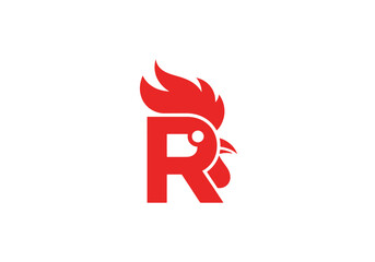 Red rooster head and letter R logo design © Nur