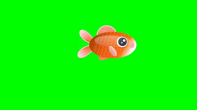 High quality 4K cartoon footage on green screen background with swimming movement. The green, gold elements are clearly separated for professional keying and video editing.