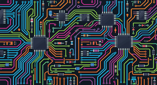 Seamless Colorful Electronic Circuit Board Pattern Background