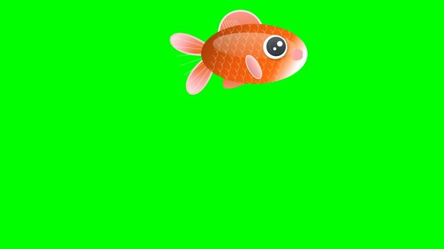fish 2d cartoon animation chroma key green screen background featuring swimming motion. Versatile stock clip with green, gold tones for microstock and broadcast distribution.