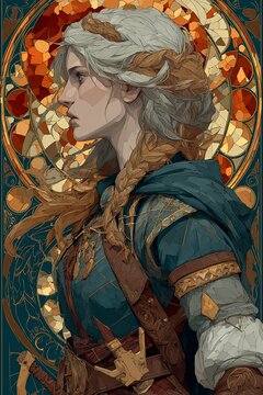 Art Nouveau Warrior Woman in Decorative Fantasy Illustration