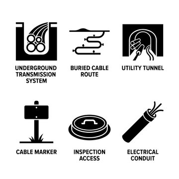Underground power transmission and utility infrastructure icon set with planning