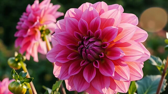 Macro view of a vibrant pink dahlia flower