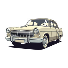 Obraz premium Vintage Beige Car Illustration on White Background