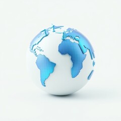 Fototapeta premium Globe illustration shows continents, oceans. Airplane flies above world, suggesting travel, connection, global reach. Simple design, clean aesthetic.