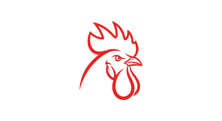 Red rooster head minimalist line art logo on white background © sri