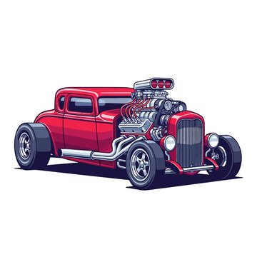 Classic red hot rod car vector illustration
