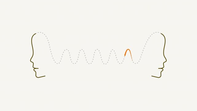 Telepathy concept, two minds exchanging signals along a brain wave