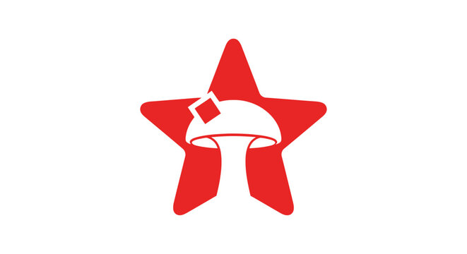 Red star with white nuclear explosion mushroom cloud icon