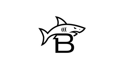 Shark above initial letter b black and white design illustration © sri
