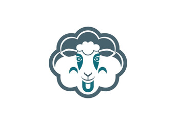 Smiling minimalist sheep head logo design on white background © sri