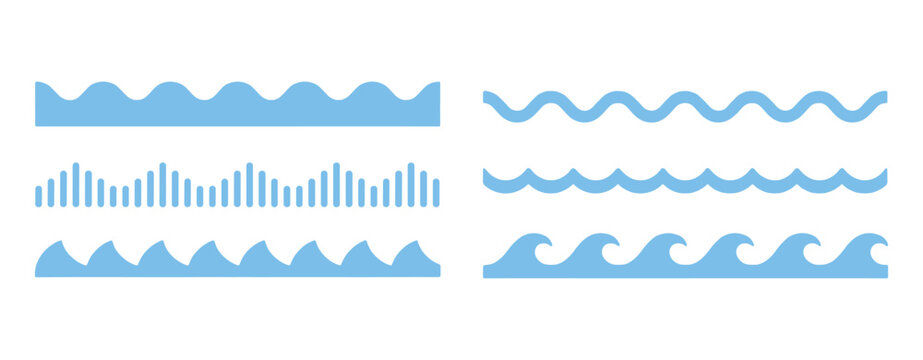 Wave Borders and Elements. A collection of stylized wave patterns and graphic elements in various forms. sea graphic, water border, ocean pattern, summer wave.
