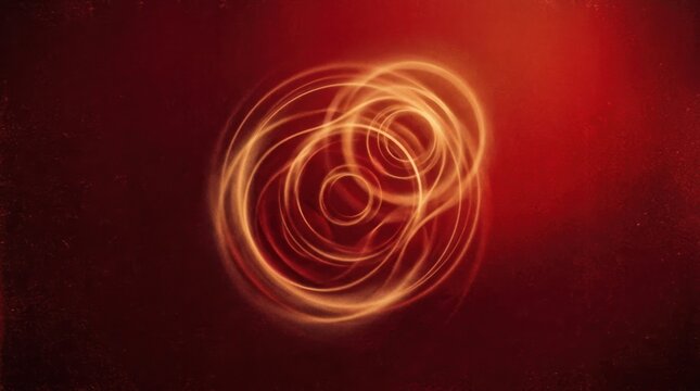 A red and gold circular pattern on a dark red background.