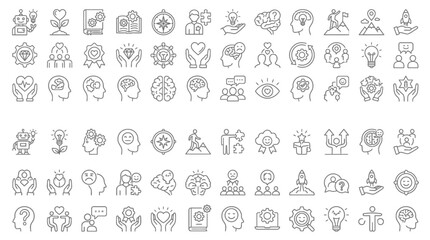 Collection of line icons representing ideas and concepts of business innovation creativity and teamwork © Thamseer