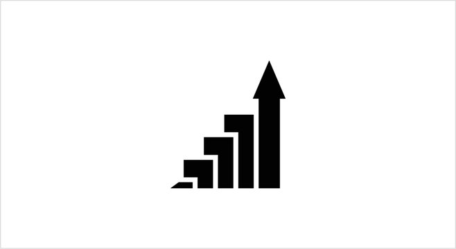 Black Bar Graph with Upward Arrow Icon.