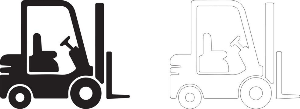 Forklift truck vector icon, warehouse cargo lifter symbol, pallet handling and smart logistics vehicle.