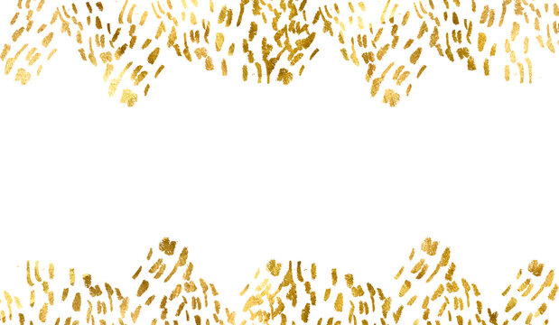 Gold frame watercolor gold ink, grunge, spray. Gold sparkles and glowing trail isolated. Abstract minimalist card. Gold sparkle splatter border Ideal for packaging, invitation, cover, business card.