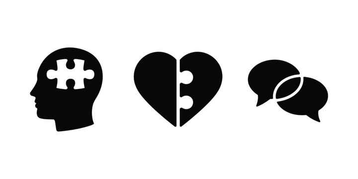 Mental Health Icons Featuring Brain, Communication, Counseling, and Wellness Symbols for Psychology and Therapy