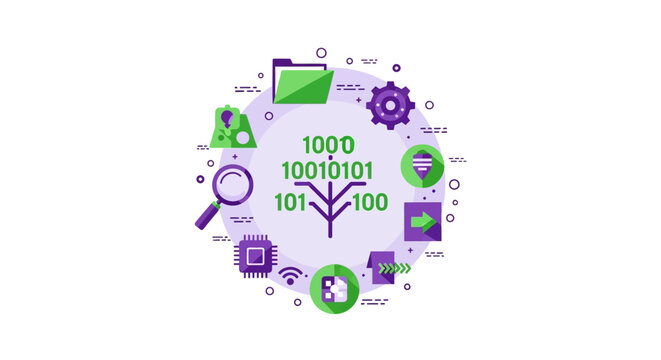 Big Data Analysis and Digital Technology Concept with Binary Code and Information Management Icons