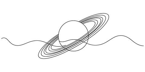 Continuous single line drawing of the planet saturn with rings in a minimalist style © PULOK