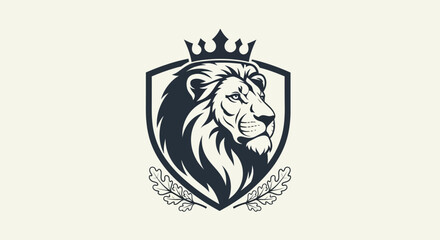 Obraz premium Lion mascot emblem with crown and shield heraldic logo